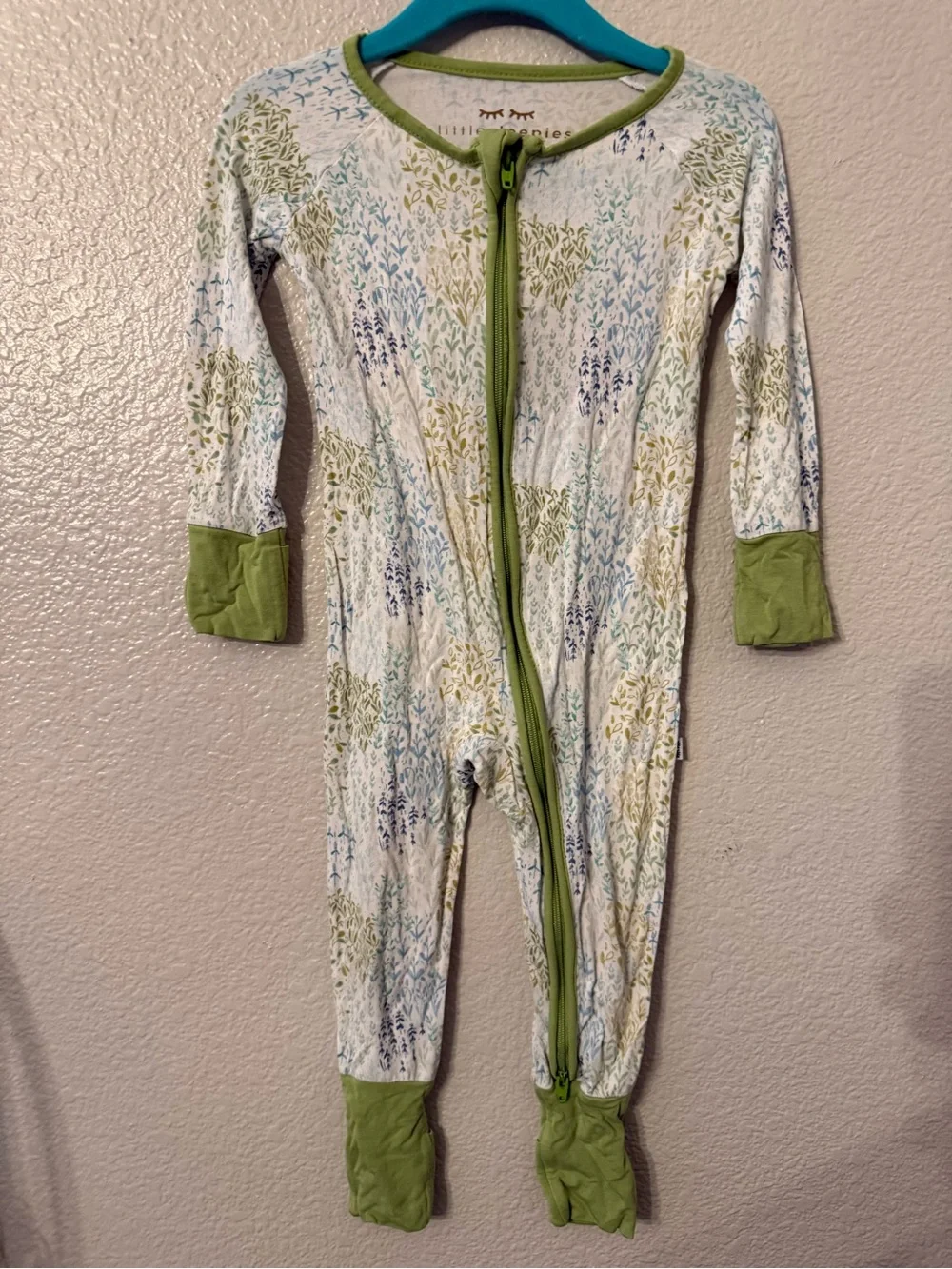 Little Sleepies White Floral One-Piece Bodysuit with Green Trim